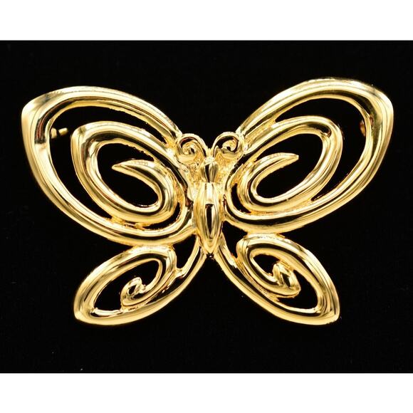 Danecraft Vintage Butterfly Pin Brooch Shiny Gold Tone Signed NOS 1880s BinA12 - Picture 1 of 12